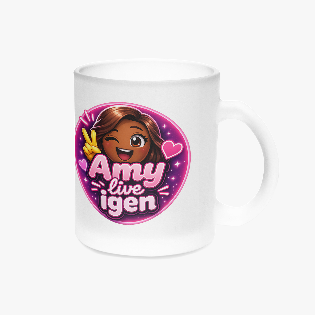 "Amy live igen" kaffemugg i frostat glas