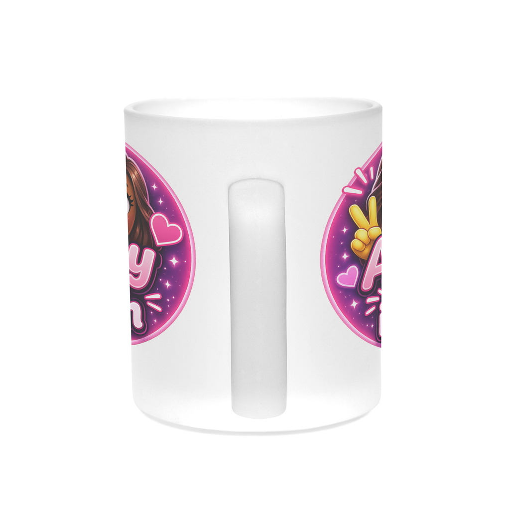 "Amy live igen" kaffemugg i frostat glas