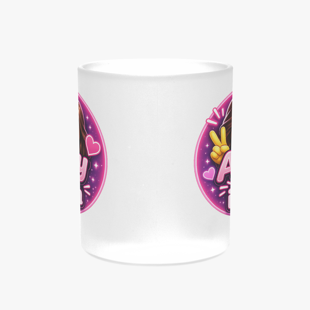 "Amy live igen" kaffemugg i frostat glas