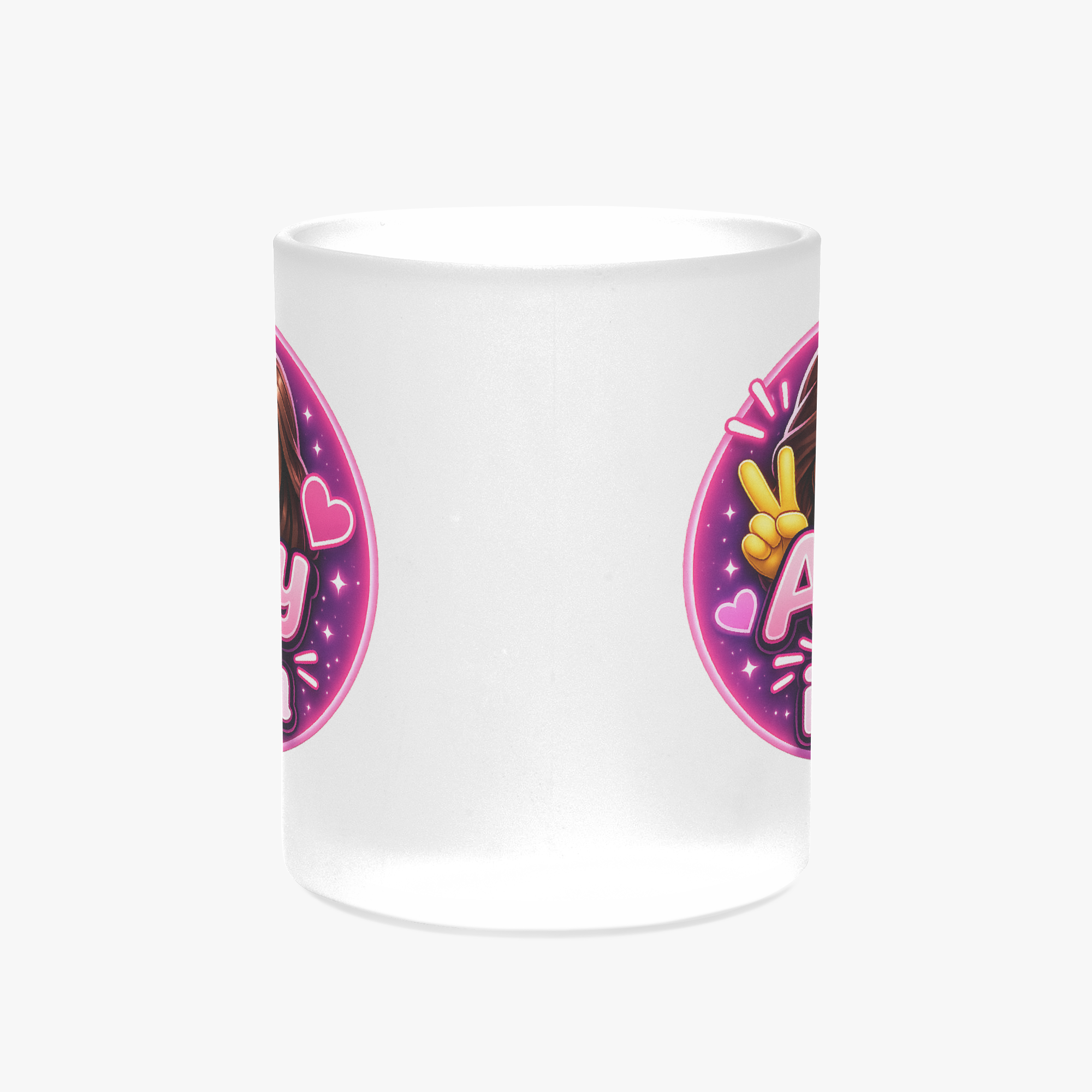 "Amy live igen" kaffemugg i frostat glas