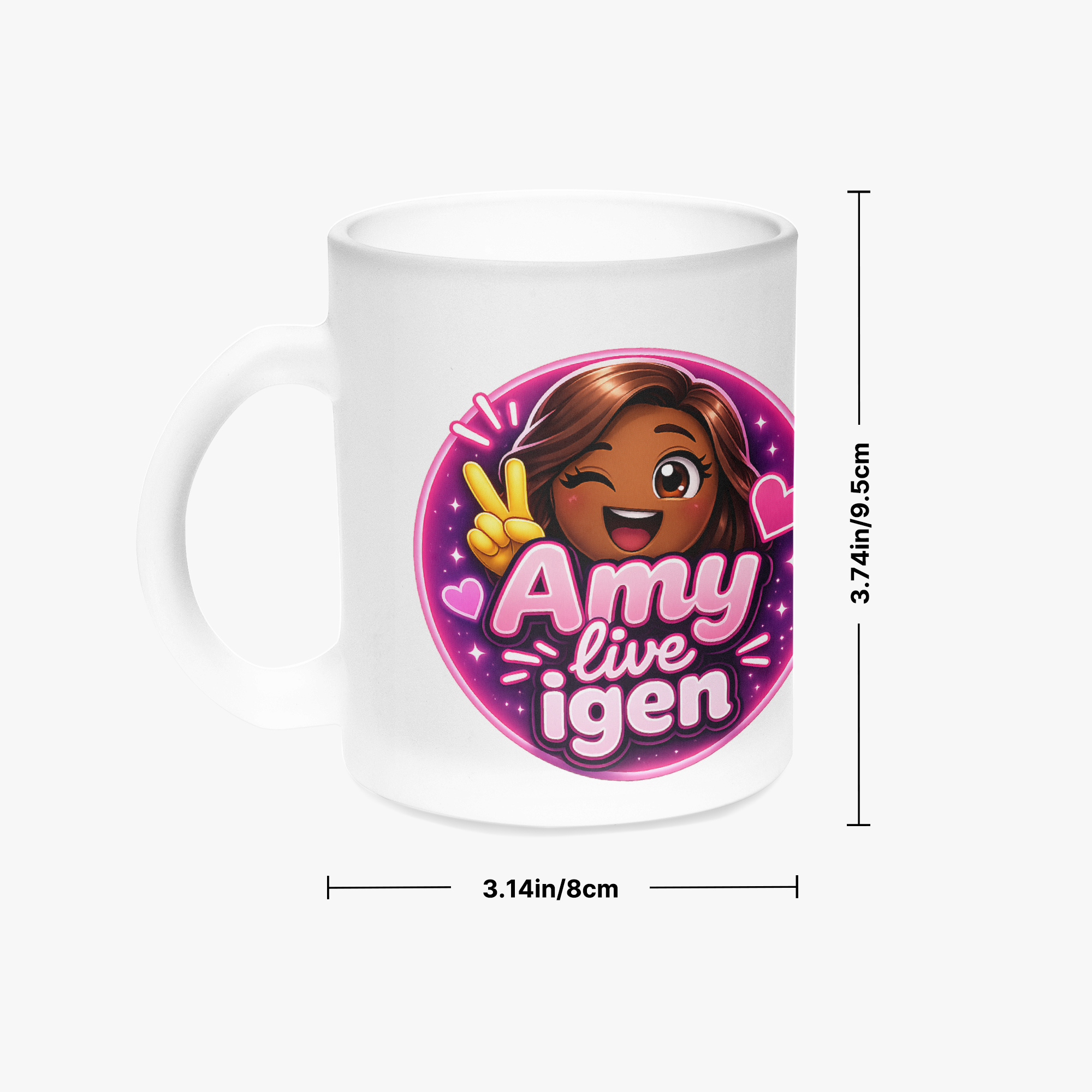 "Amy live igen" kaffemugg i frostat glas