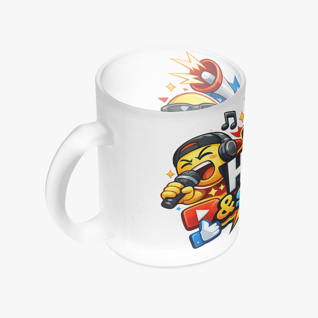 "Vi hörs & störs" kaffemugg i frostat glas