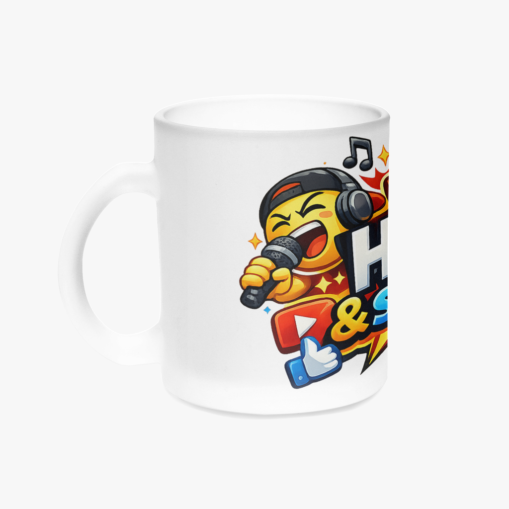 "Vi hörs & störs" kaffemugg i frostat glas